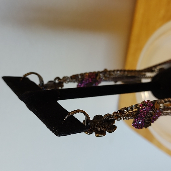 Betsey Johnson Dangle Earrings Pink Sparkle Hearts & Feathers. Lady Luck! - Picture 7 of 8